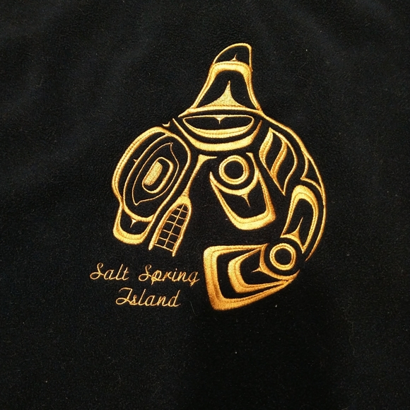 English bay fleece S blue Canada made measurement good condition native embroide - Picture 2 of 11